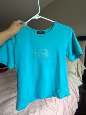 Burberry Women’s Petite Vintage Teal Blue Logo T-Shirt